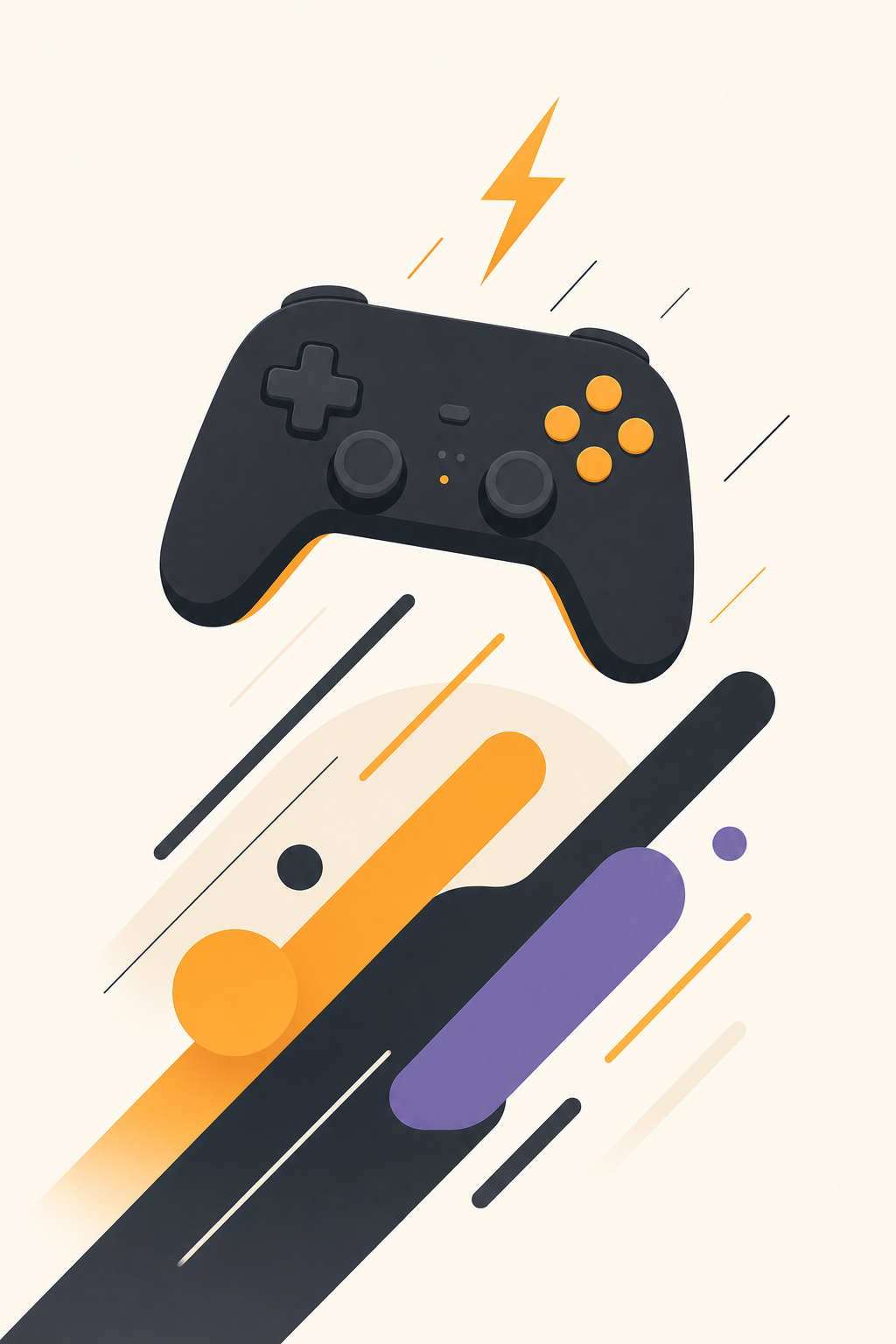 Flat-style illustration of a game controller with speed lines
